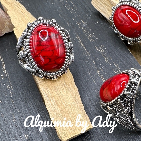 HUGE RED TURQUOISE SILVER RING - Picture 1 of 3